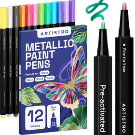 ARTISTRO 12 metallic pens for glass marking with fast-dry, glossy ink on glass