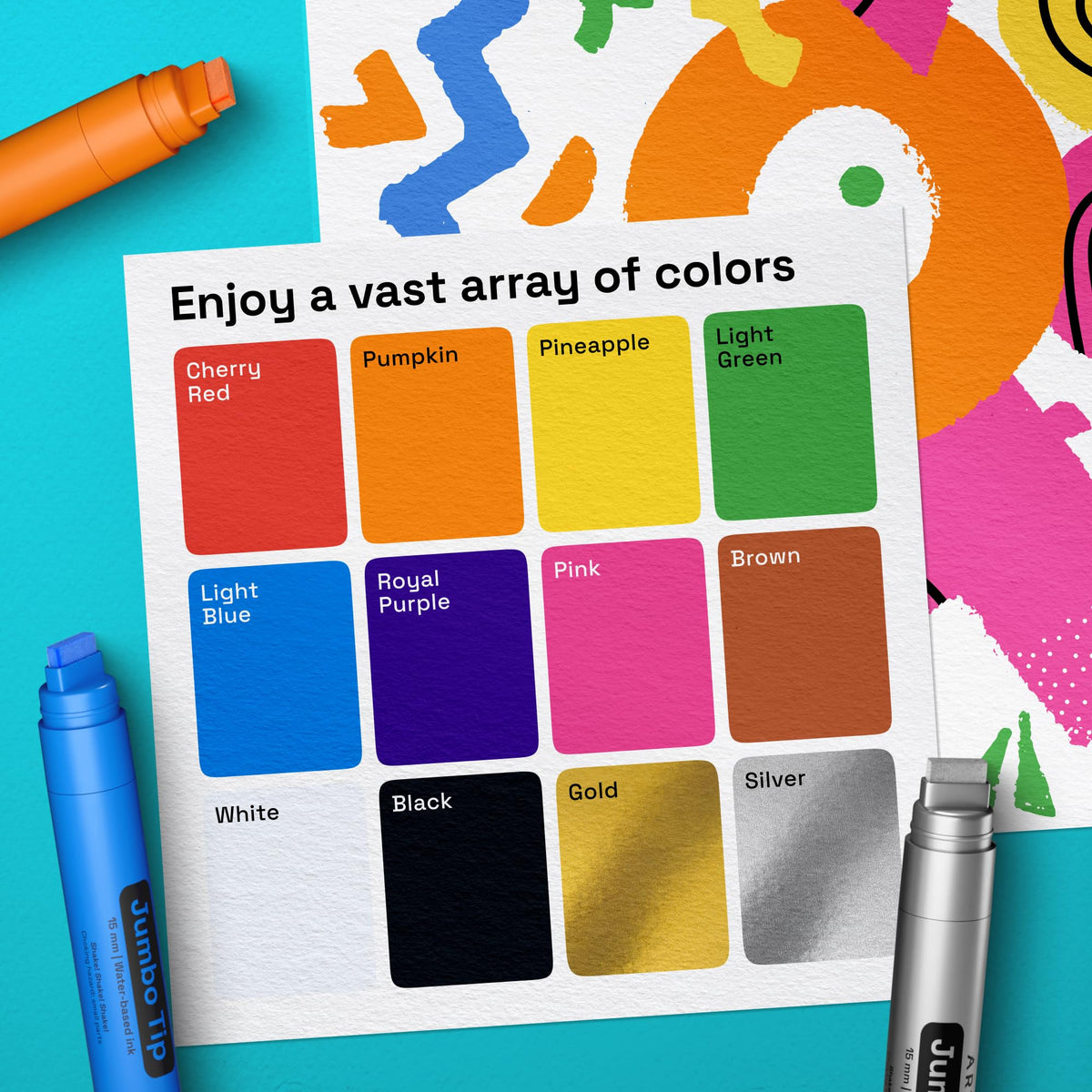 Artistro jumbo tip markers enable bold coloring and precise outlines.