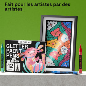 ARTISTRO glitter paint markers activate easily for instant color and shine.