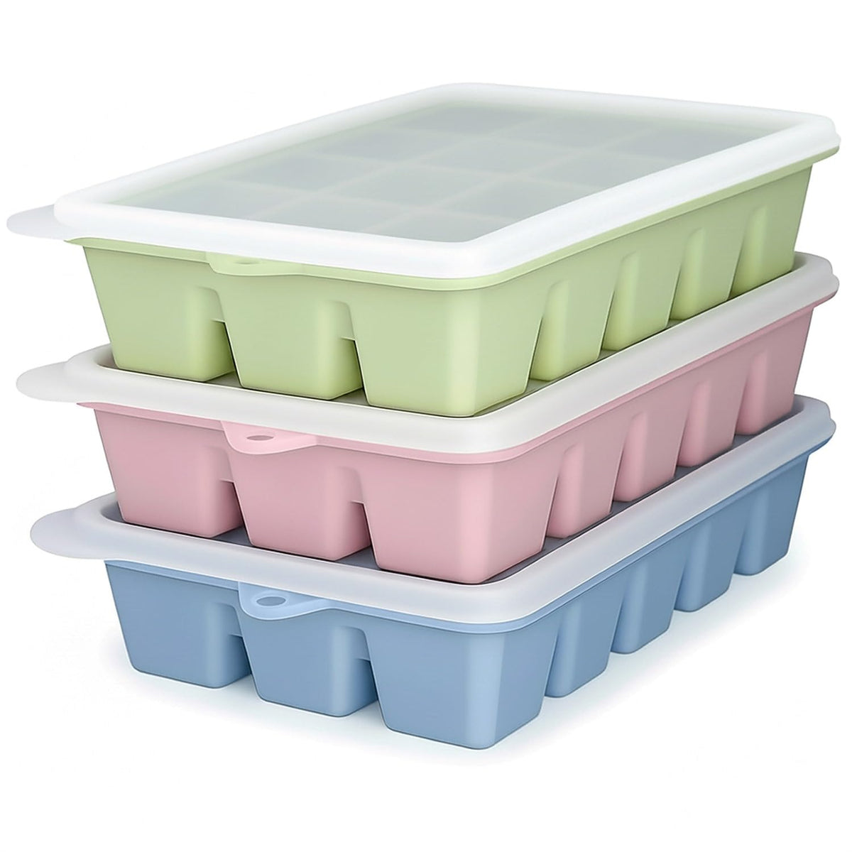 ARTLEO upgraded silicone ice trays with lid for spill-free freezing