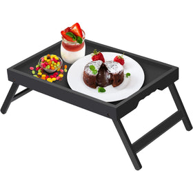 Artmeer bed tray table with folding legs in black, ideal for meals in bed.