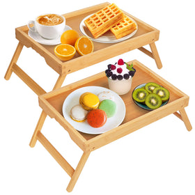 Artmeer bed tray table beige with folding legs for breakfast in bed