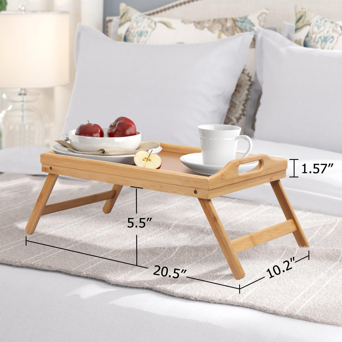 Artmeer bed tray table opened to 20.5x10.2 inches for comfortable meals.