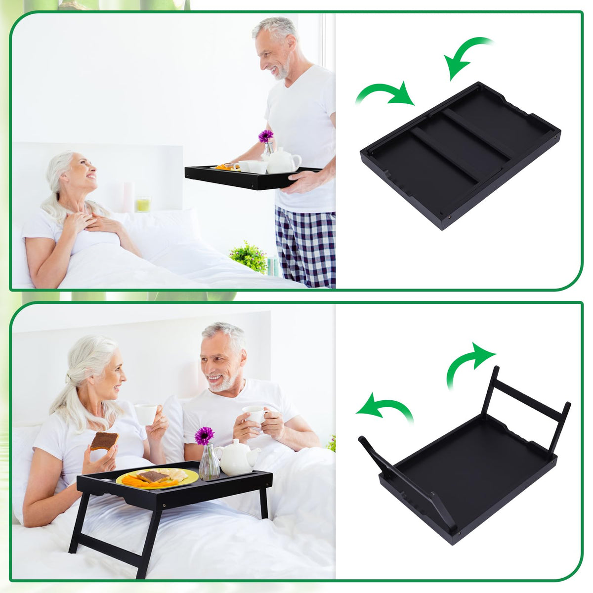 Artmeer folding legs bamboo tray demonstrates portable, space-saving design for anywhere.