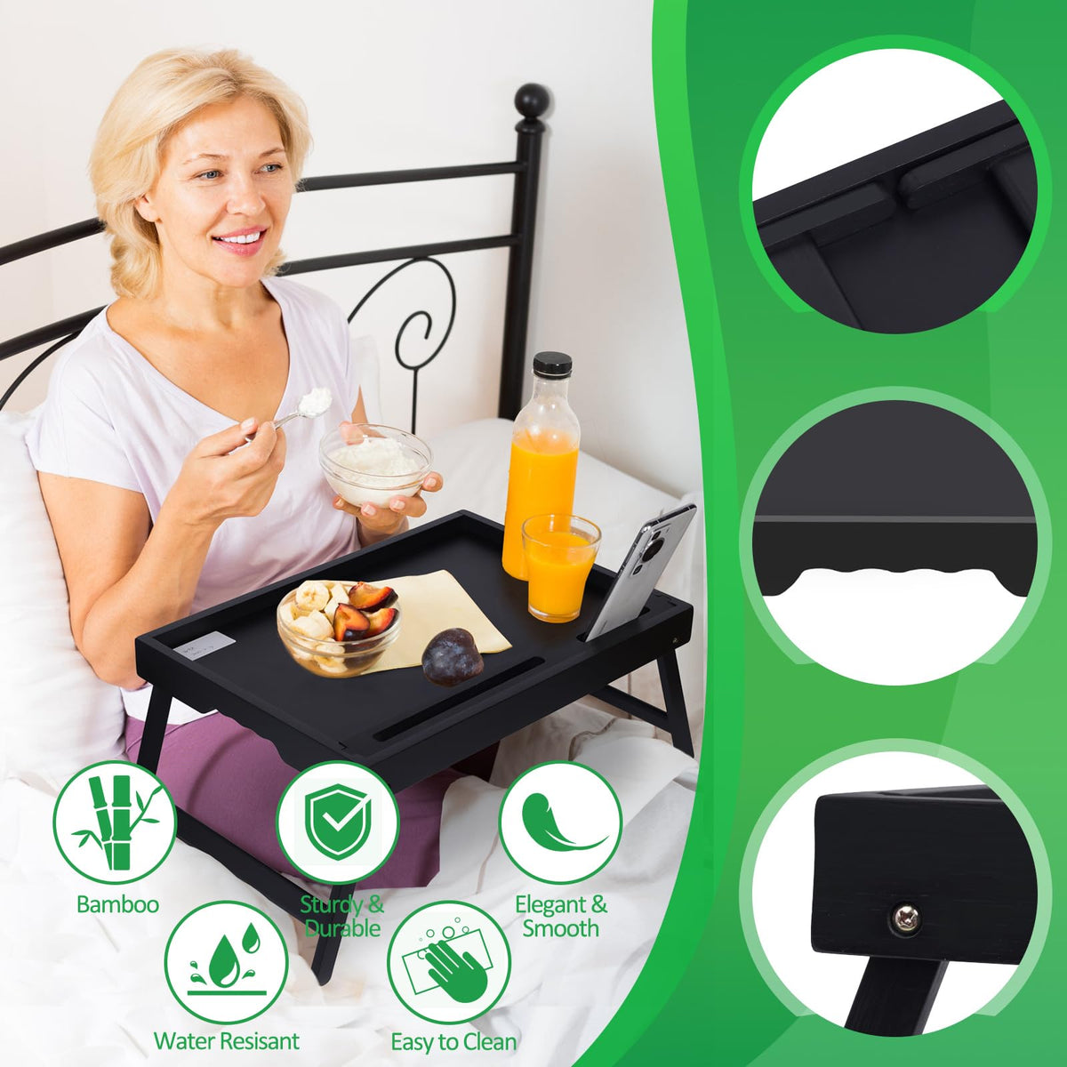 Artmeer laptop desk on tray enables comfortable work from bed or couch.