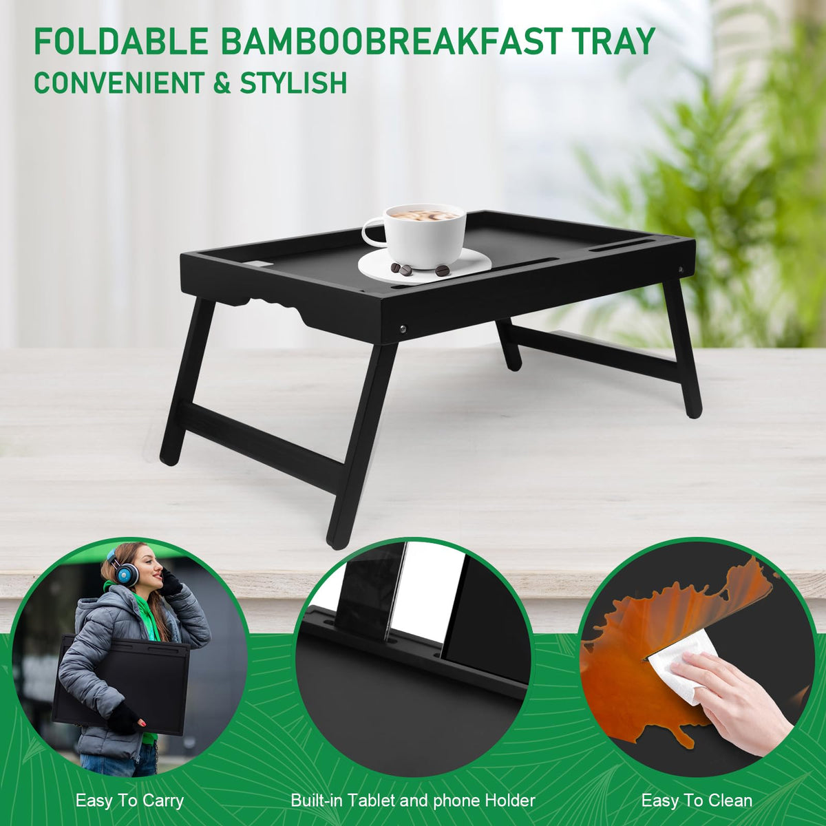 Artmeer bed tray media slot keeps phone or tablet within easy reach.