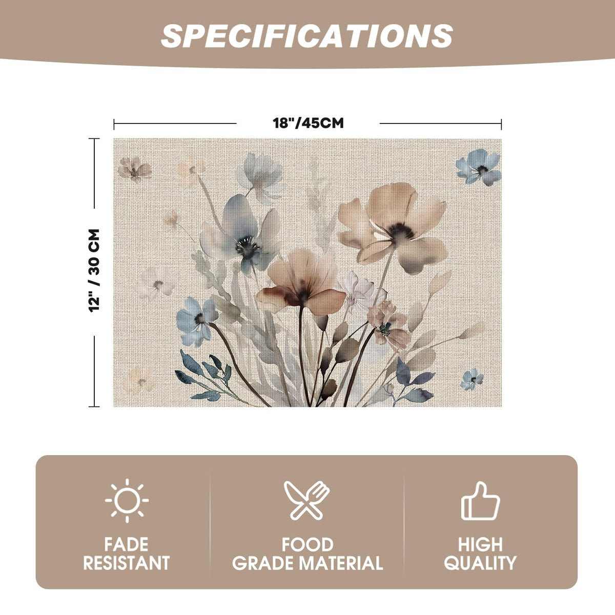 Artoid Mode 12x18 inch placemats fit various plate sizes