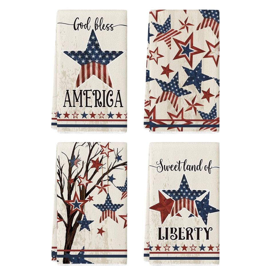 Artoid Mode America Stars Tree patriotic towel for festive kitchen use and decor.