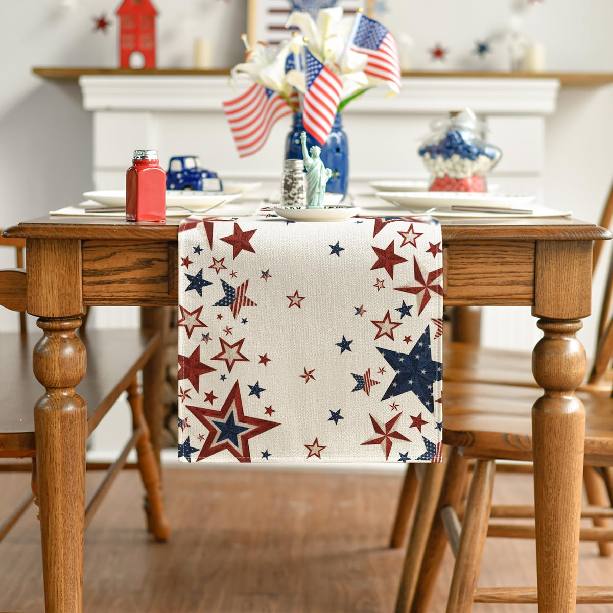 Artoid Mode American flag pattern table runner bright colors for festive settings