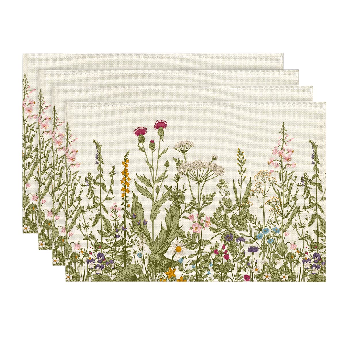 Artoid Mode antique herbs and wildflowers placemats set 4 for seasonal table decoration.