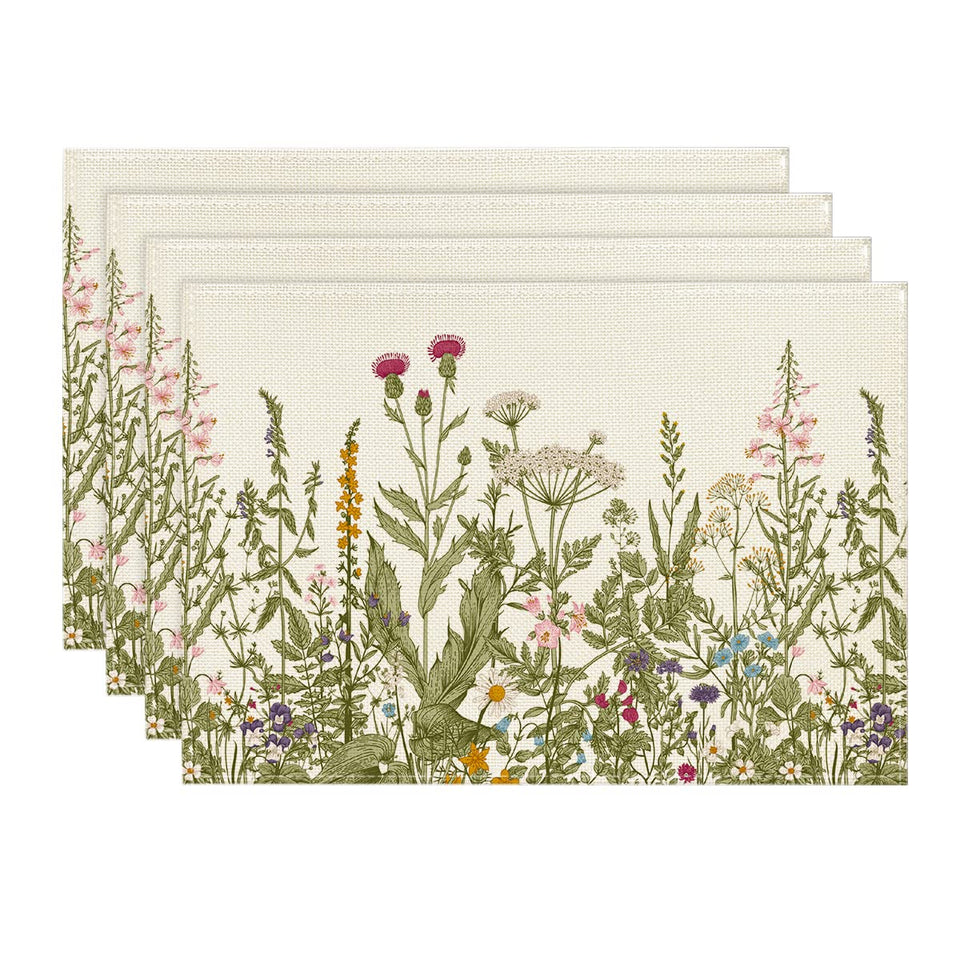 Artoid Mode antique herbs and wildflowers placemats set 4 for seasonal table decoration.