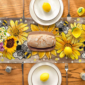 Artoid Mode bee-flower table runner adds playful seasonal flair.