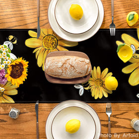 Artoid Mode bee-sunflower runner features sturdy stitching for everyday use
