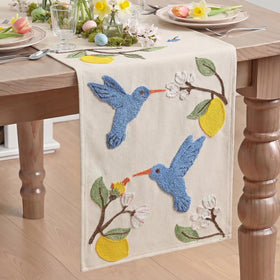 Artoid Mode beige table runner with floral embroidery adds elegant dining touch
