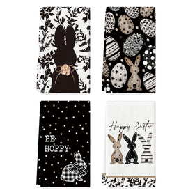 Artoid Mode Black Bunny Eggs Flower towels detail with spring leaves, ideal for daily dish drying.