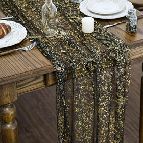 Artoid Mode black gold gauze table runner with glitter foil elevates festive table settings