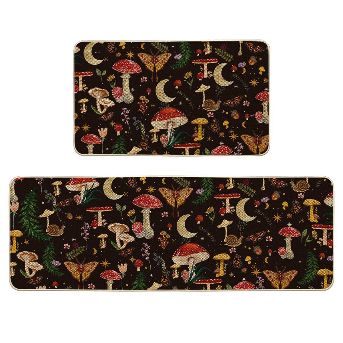 Artoid Mode black mushrooms butterfly kitchen mat with non-slip backing protects floors
