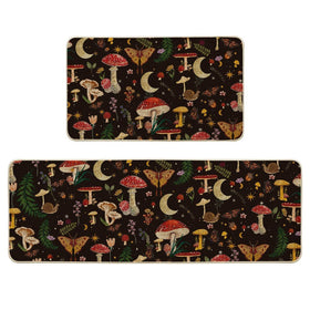 Artoid Mode black mushrooms butterfly kitchen mat with non-slip backing protects floors
