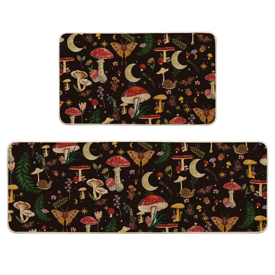 Artoid Mode black mushrooms butterfly kitchen mat with non-slip backing protects floors