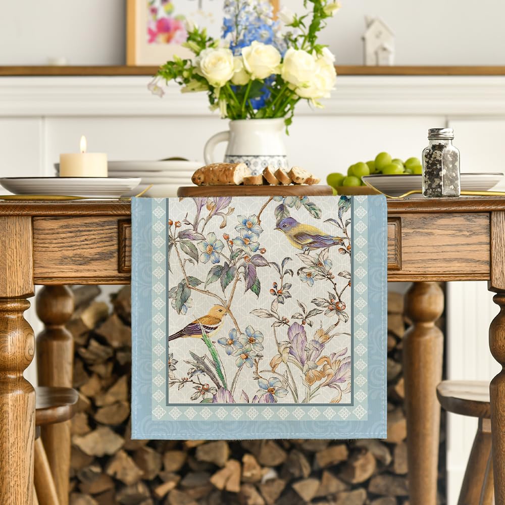 Artoid Mode Blue Birds Flowers Blossom runner brightens everyday meals