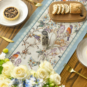 Artoid Mode Blue Birds Flowers Blossom runner protects surfaces during meals