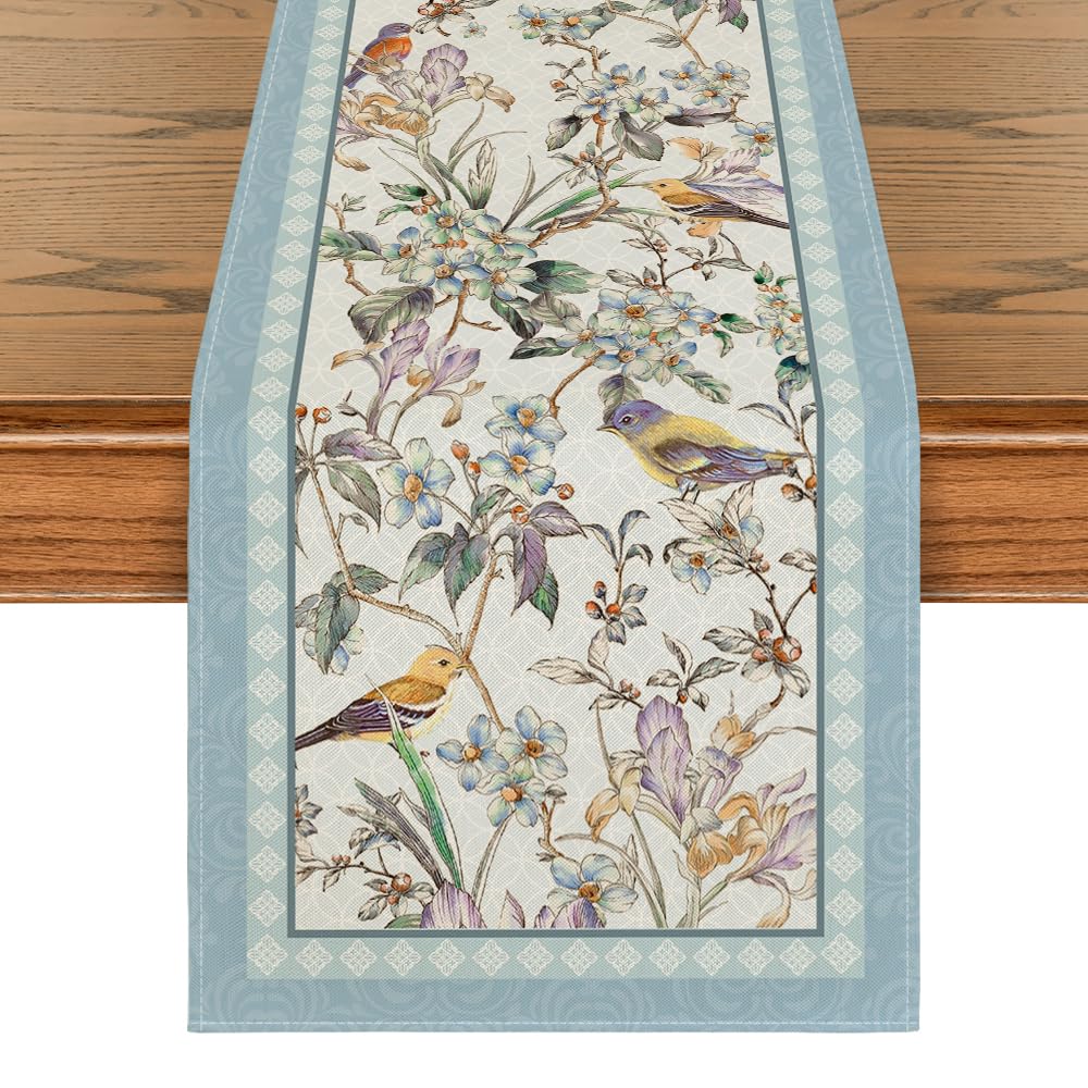 Artoid Mode Blue Birds Flowers Blossom runner cleans easily after gatherings