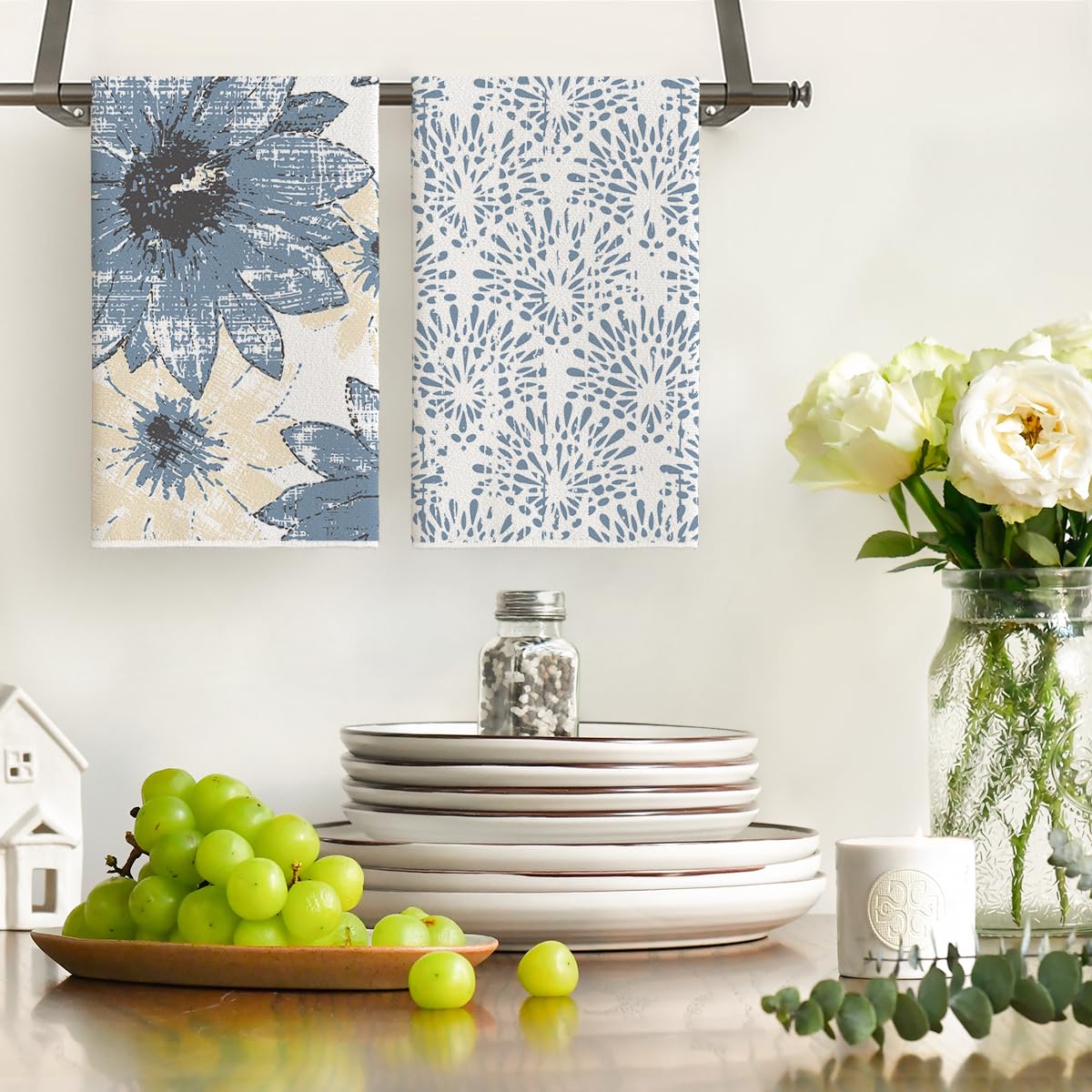 Artoid Mode blue floral leaves towels close-up showing soft durable fibers
