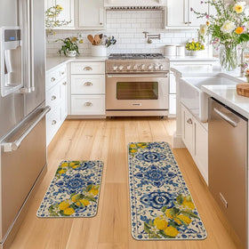 Artoid Mode blue floral lemons kitchen mat 17x47 — extended coverage for busy kitchen floors.