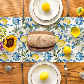Artoid Mode blue lemon iris table runner protects surfaces from spills