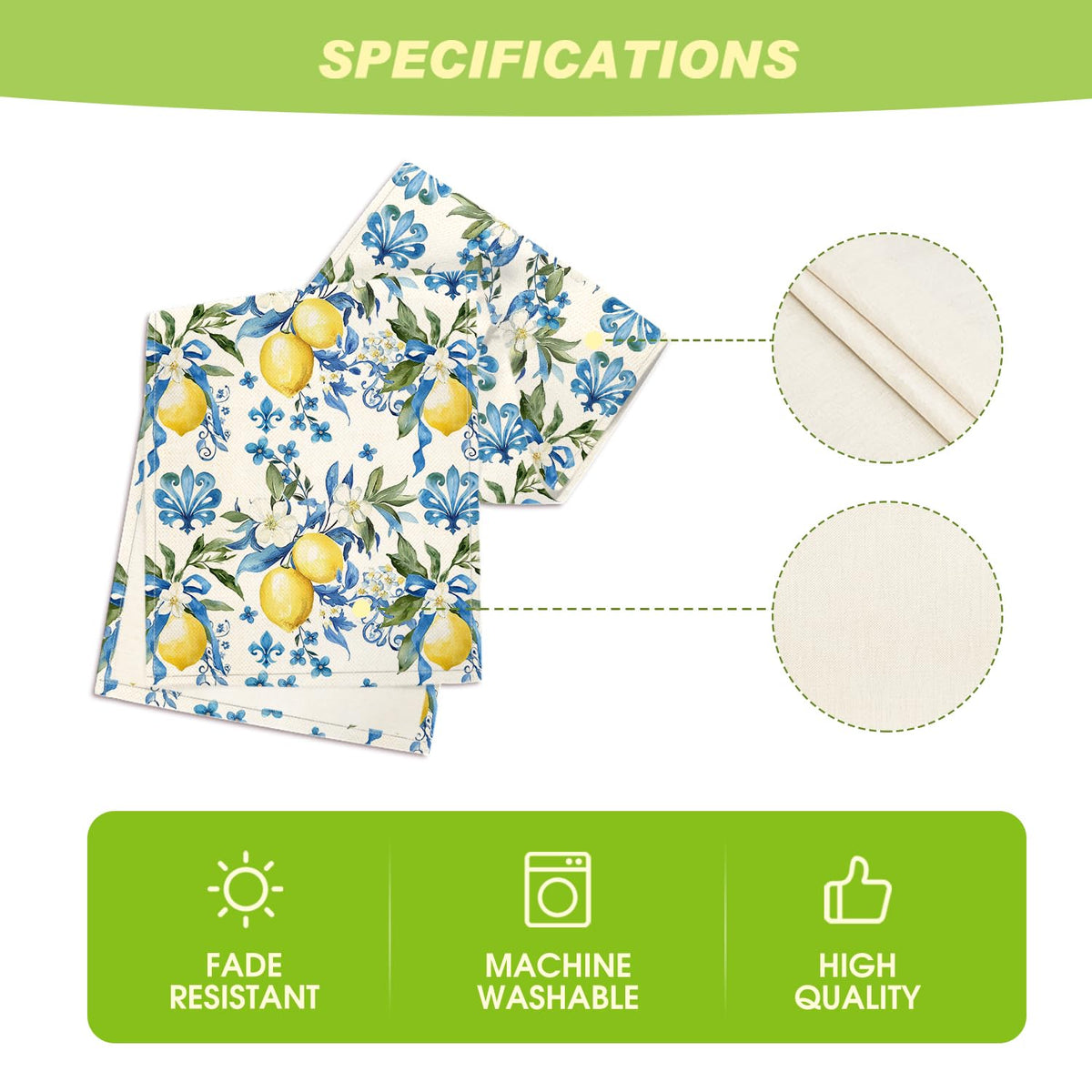 Artoid Mode blue lemon iris table runner cleans easily after use