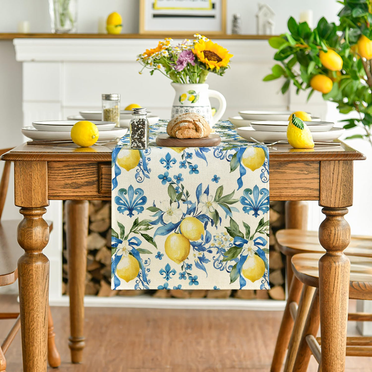 Artoid Mode blue lemon iris table runner brightens casual family meals