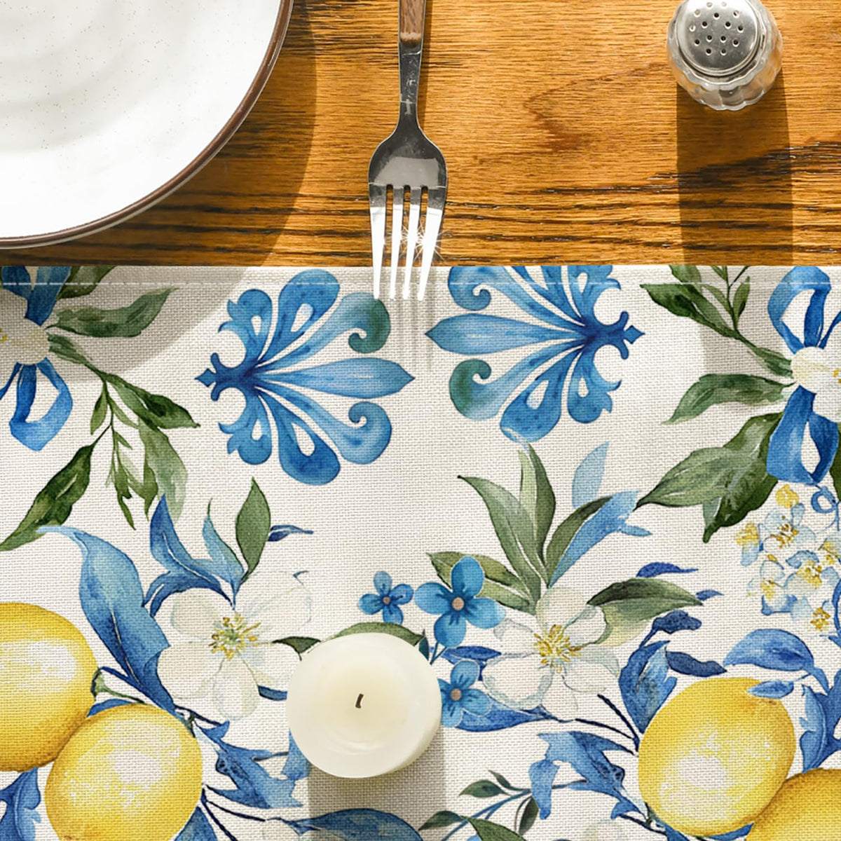 Artoid Mode blue lemon iris table runner ideal for seasonal spring parties