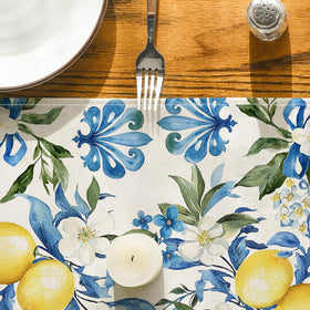 Artoid Mode blue lemon iris table runner ideal for seasonal spring parties