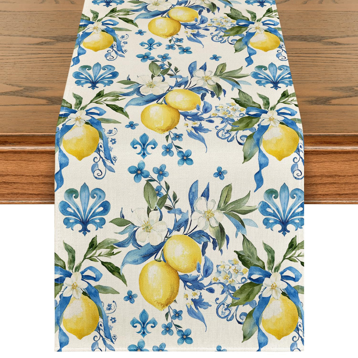 Artoid Mode blue lemon iris table runner enhances spring dining ambiance