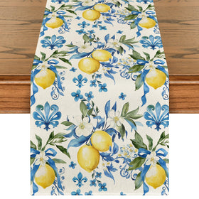 Artoid Mode blue lemon iris table runner enhances spring dining ambiance
