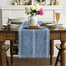 Artoid Mode blue rustic runner folded for easy storage and seasonal decoration.