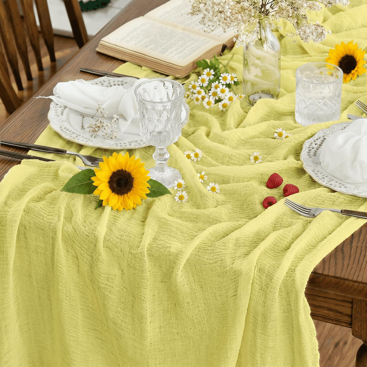Artoid Mode boho light yellow table runner for weddings and celebrations