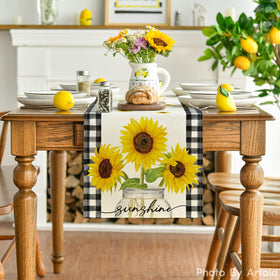 Artoid Mode bright sunflower pattern table runner enhances kitchen and dining spaces