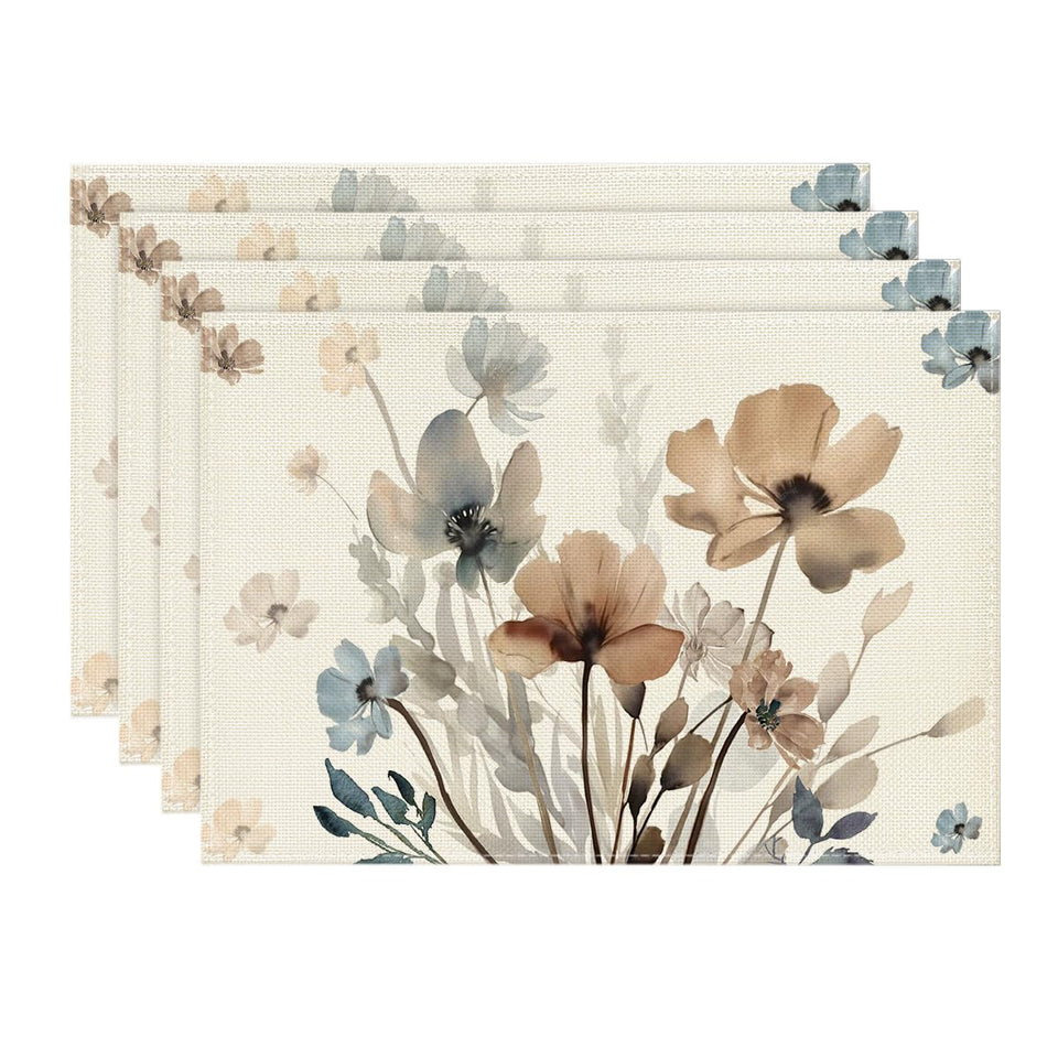 Artoid Mode brown-poppy floral leaves placemat protects surfaces with vibrant color.