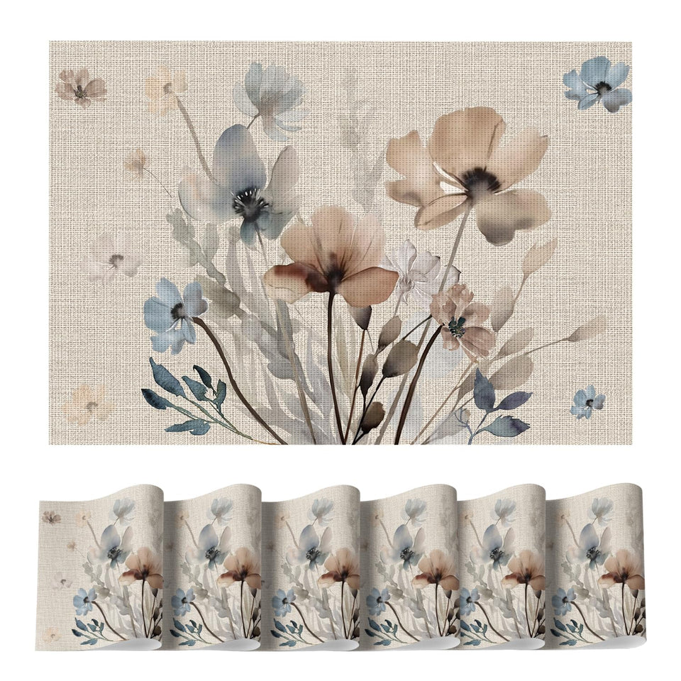 Artoid Mode brown poppy floral placemats add cozy elegance to gatherings