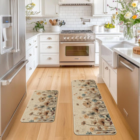 Artoid Mode Brown Poppy leaves kitchen mat 17x29 offers compact coverage for small spaces.