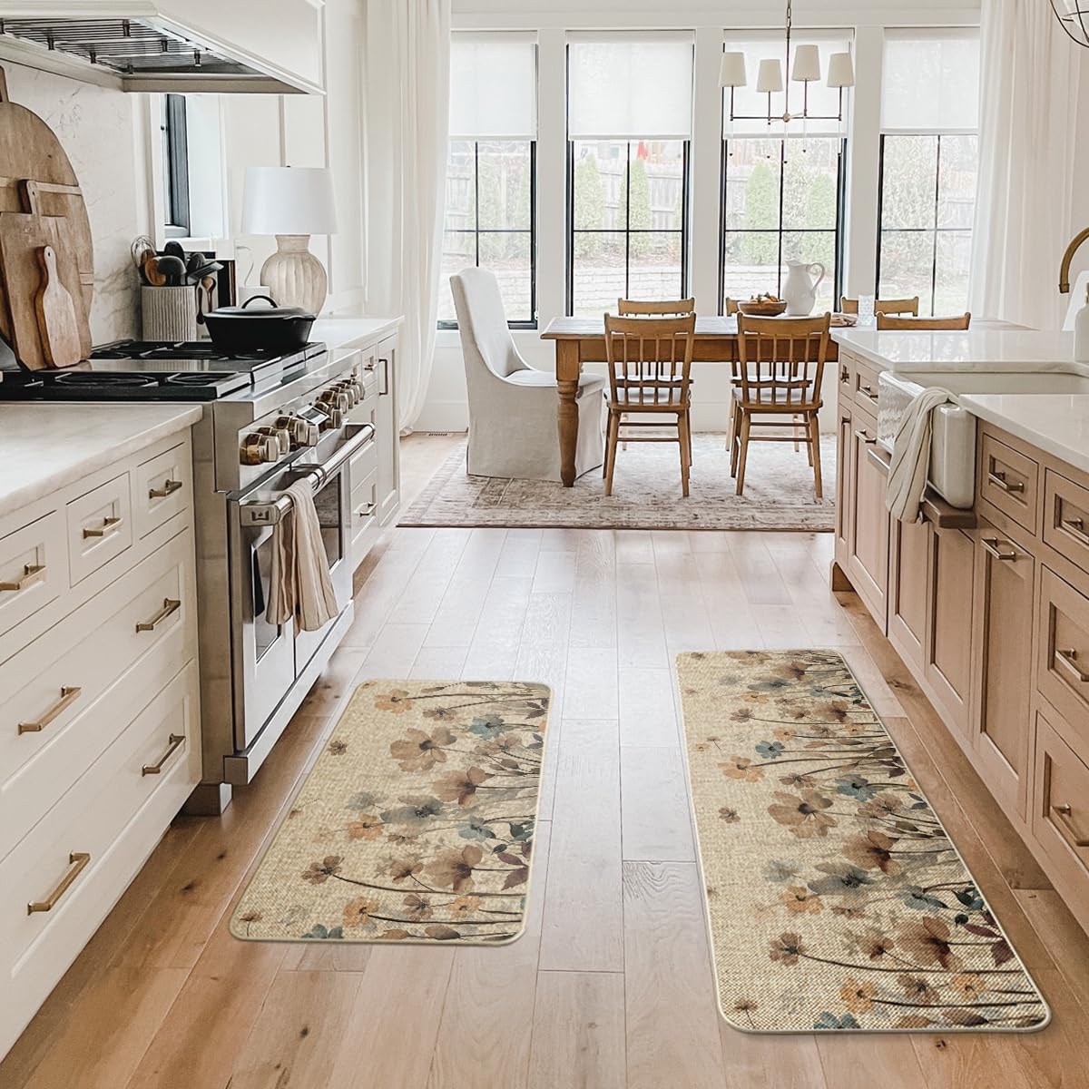 Artoid Mode Brown Poppy leaves kitchen mat 17x47 provides extended protection in wider areas.