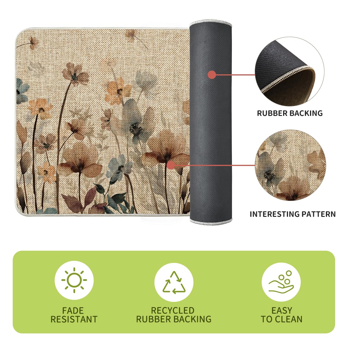Artoid Mode non-slip back keeps the Brown Poppy leaves mat in place.
