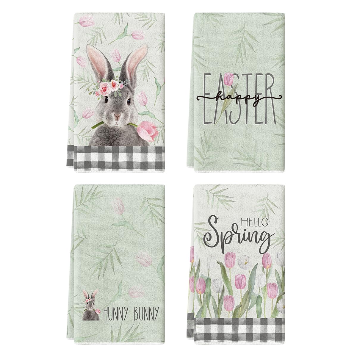 Artoid Mode buffalo plaid rabbit Easter kitchen towel, absorbent for drying dishes.
