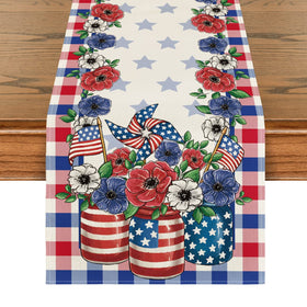 Artoid Mode buffalo plaid table runner close-up with vibrant color and durable stitching.