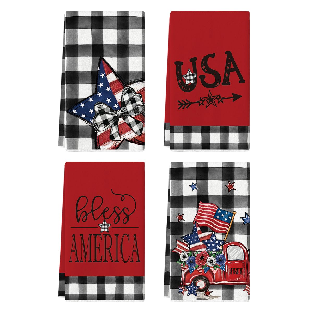 Artoid Mode buffalo plaid USA stars towels dry dishes with soft absorbent feel.