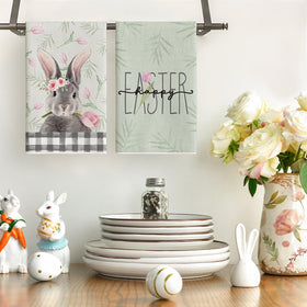 Artoid Mode bunny and flower pattern towel, ideal for decorative spring kitchen setup.