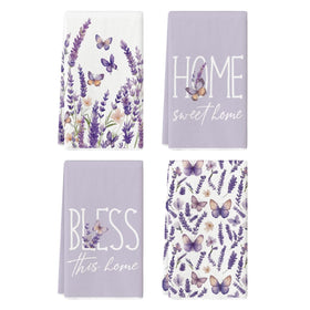 Artoid Mode Butterfly Lavender dish towel closeup showing soft fibers for delicate cookware