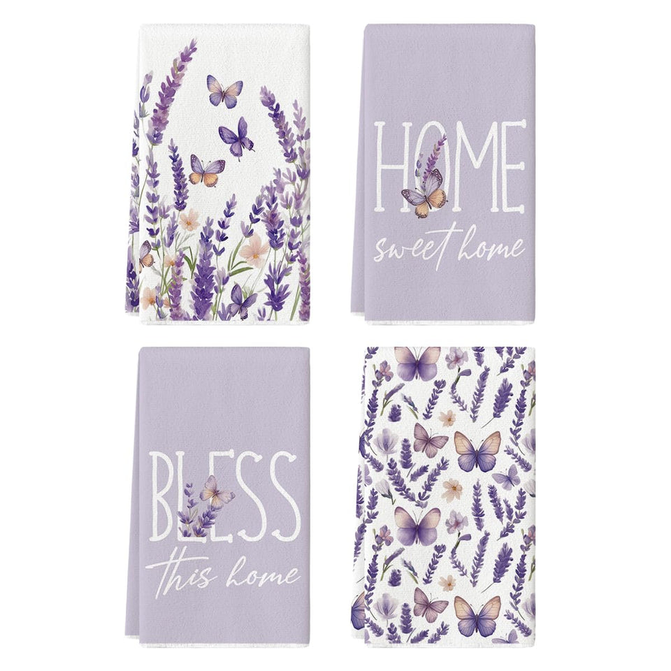 Artoid Mode Butterfly Lavender dish towel closeup showing soft fibers for delicate cookware