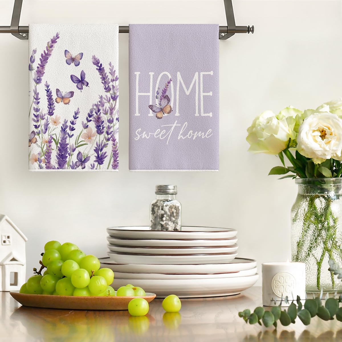 Artoid Mode Butterfly Lavender towel folded, ready for convenient kitchen storage